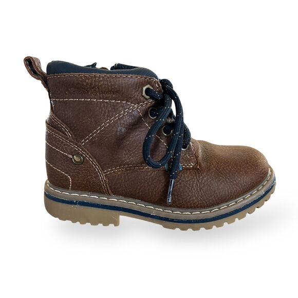 Eddie Bauer Side Zip Toddler Boys Boots Size 8 Brown Faux Leather Lace Up - Picture 1 of 9